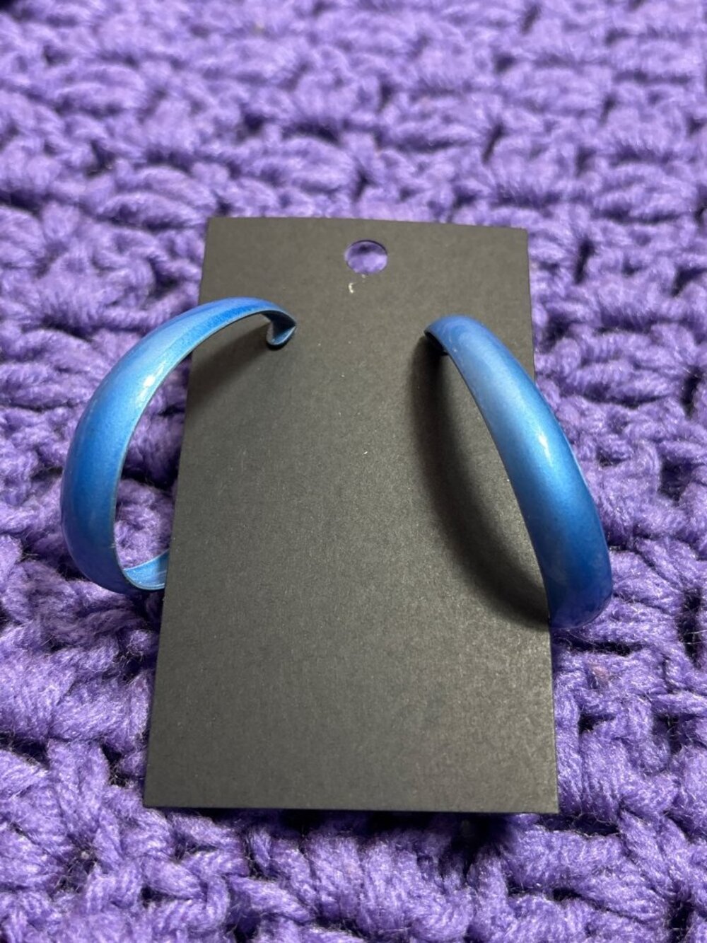 Blue Metal Oval Open Hoop Earrings 1.75 inches